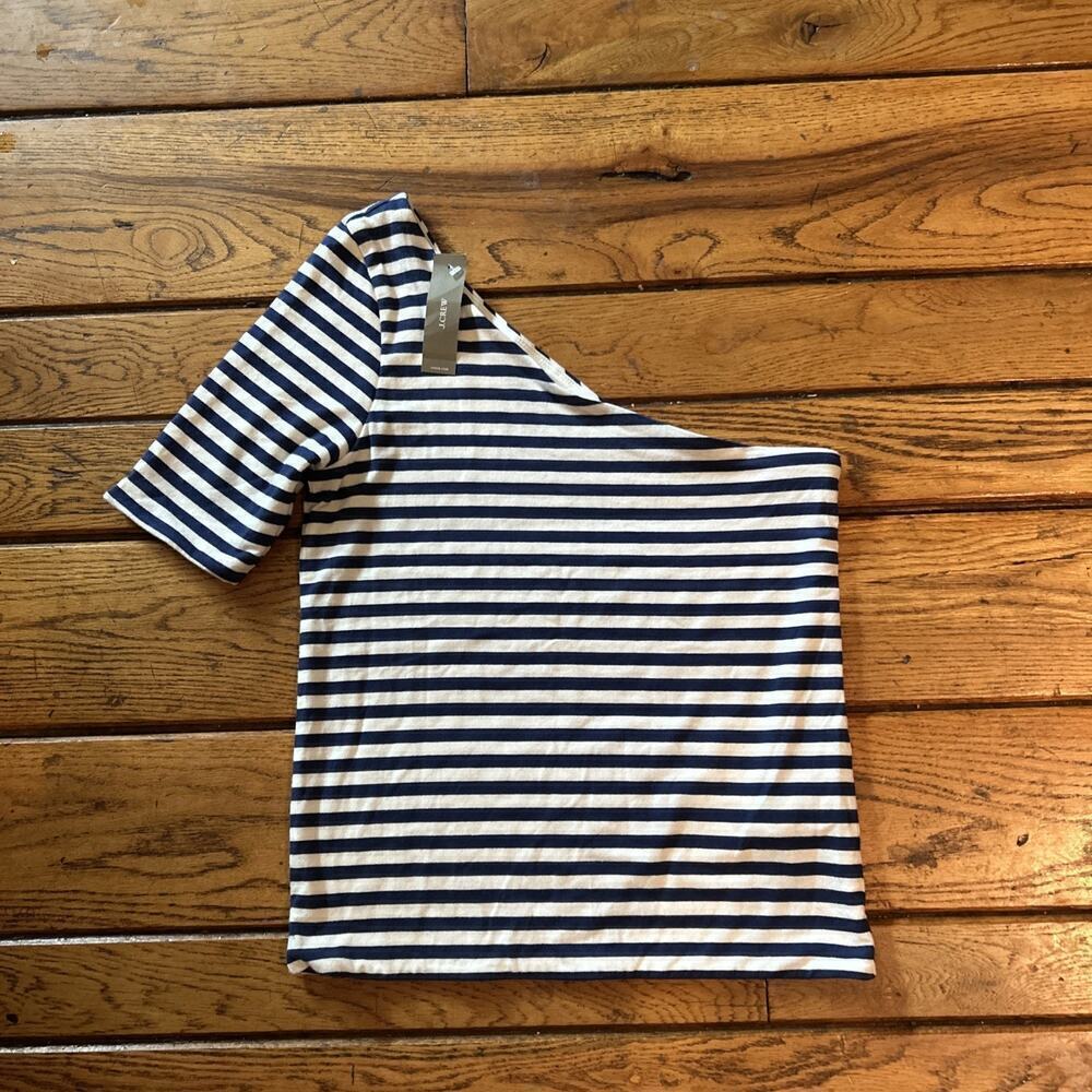 J. Crew NWT FormKnit Striped One-Shoulder Elbow-Sleeve T-shirt Sz S - Picture 4 of 6